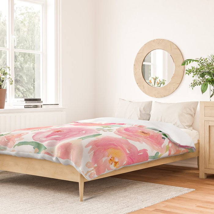 Pink Peonies Watercolor Pattern Duvet Cover Gallery Image 2