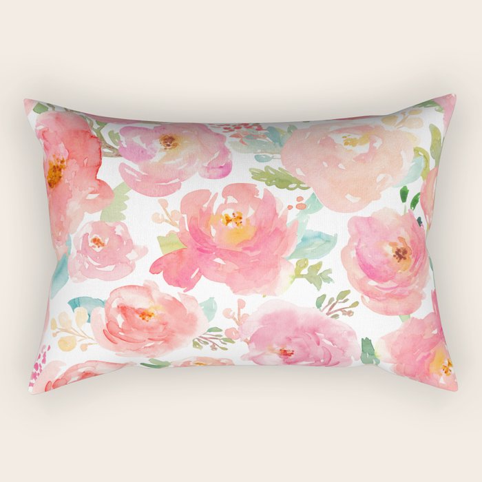 Pink Peonies Watercolor Pattern Rectangular Pillow Gallery Image 1