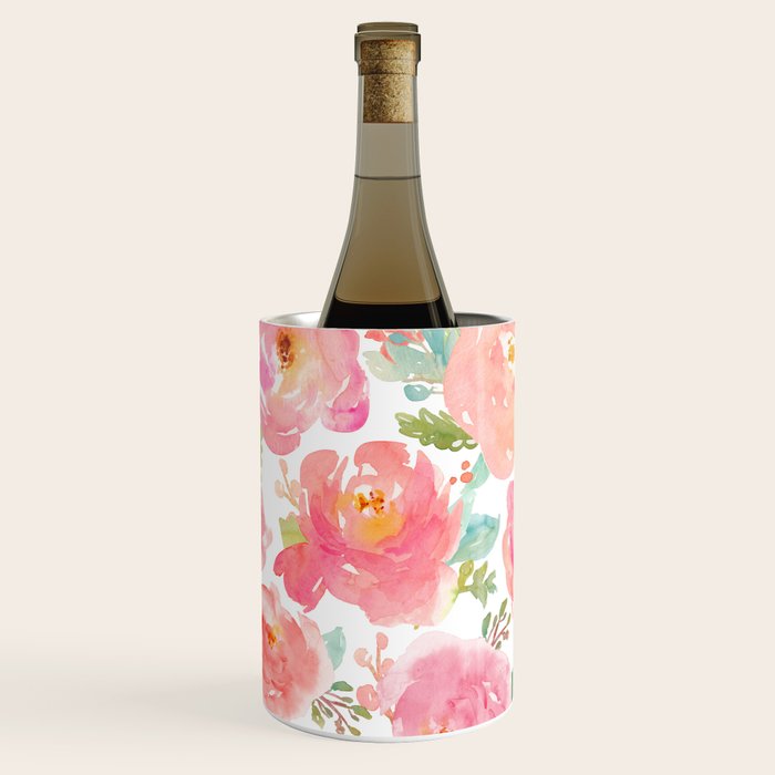 Pink Peonies Watercolor Pattern Wine Chiller Gallery Image 1