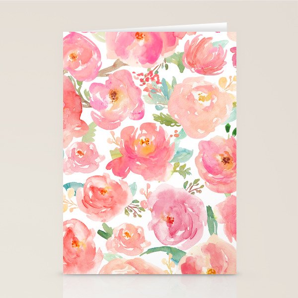 Pink Peonies Watercolor Pattern Stationery Card Gallery Image 2