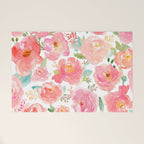Pink Peonies Watercolor Pattern Welcome Mat Gallery Image 1