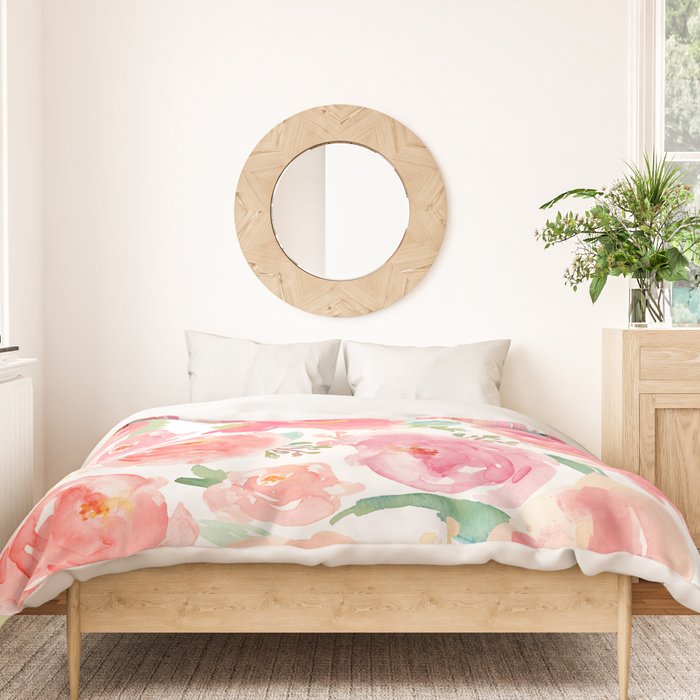 Pink Peonies Watercolor Pattern Duvet Cover Gallery Image 3