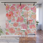 Pink Peonies Watercolor Pattern Wall Mural Gallery Image 1