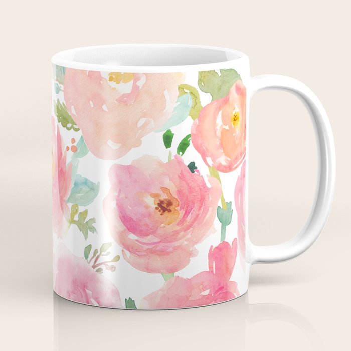 Pink Peonies Watercolor Pattern Coffee Mug Gallery Image 1