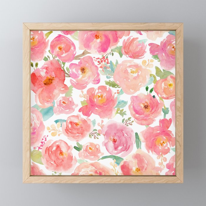 Pink Peonies Watercolor Pattern Mini Art Print Gallery Image 1