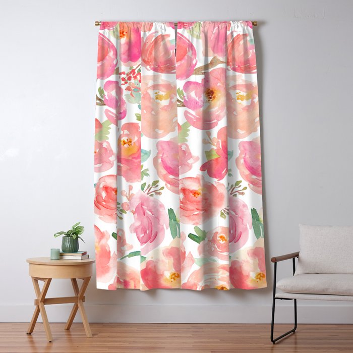 Pink Peonies Watercolor Pattern Window Curtain Gallery Image 5