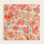 Pink Peonies Watercolor Pattern Wood Wall Art Gallery Image 1