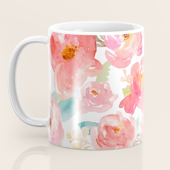 Pink Peonies Watercolor Pattern Coffee Mug Gallery Image 3