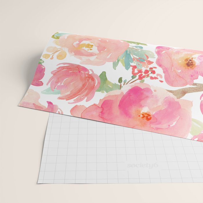 Pink Peonies Watercolor Pattern Wrapping Paper Gallery Image 2