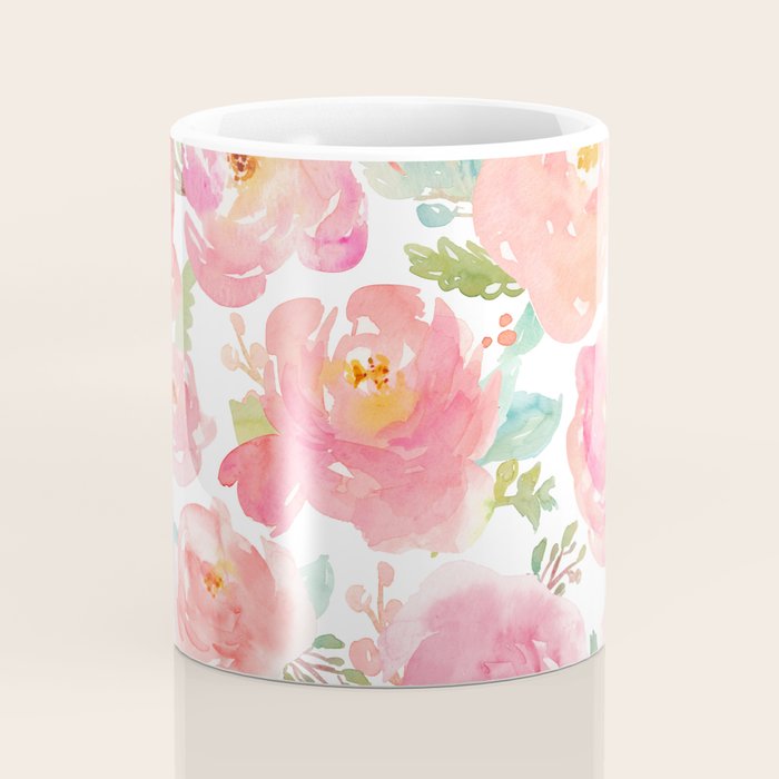 Pink Peonies Watercolor Pattern Coffee Mug Gallery Image 4