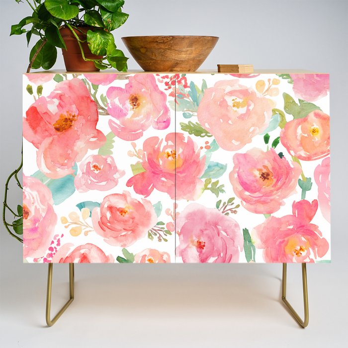 Pink Peonies Watercolor Pattern Credenza Gallery Image 1