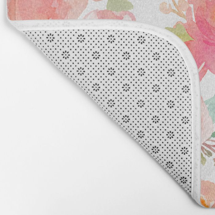 Pink Peonies Watercolor Pattern Bath Mat Gallery Image 2