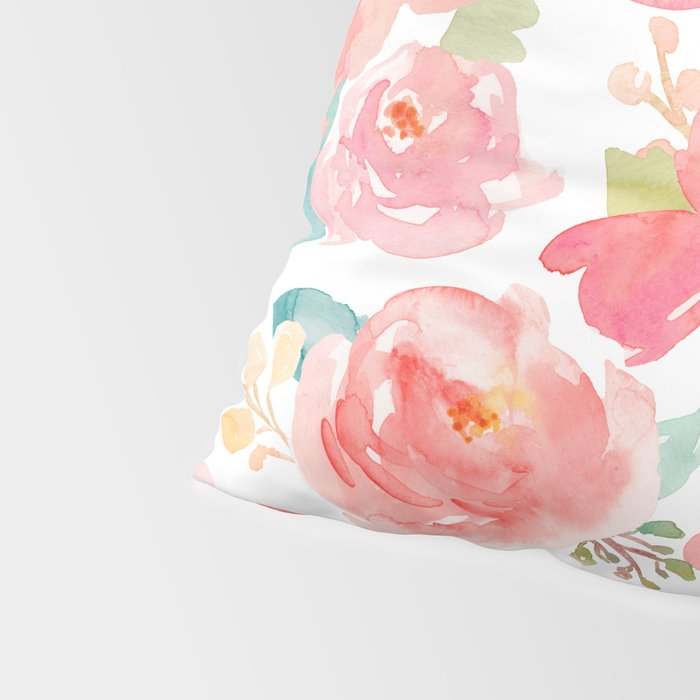 Pink Peonies Watercolor Pattern Pillow Sham Gallery Image 4