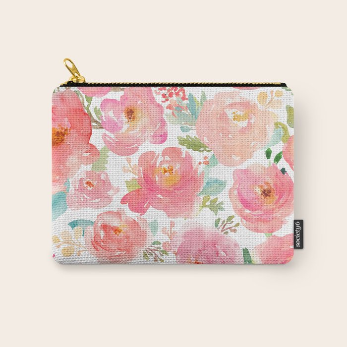 Pink Peonies Watercolor Pattern Carry All Pouch Gallery Image 1