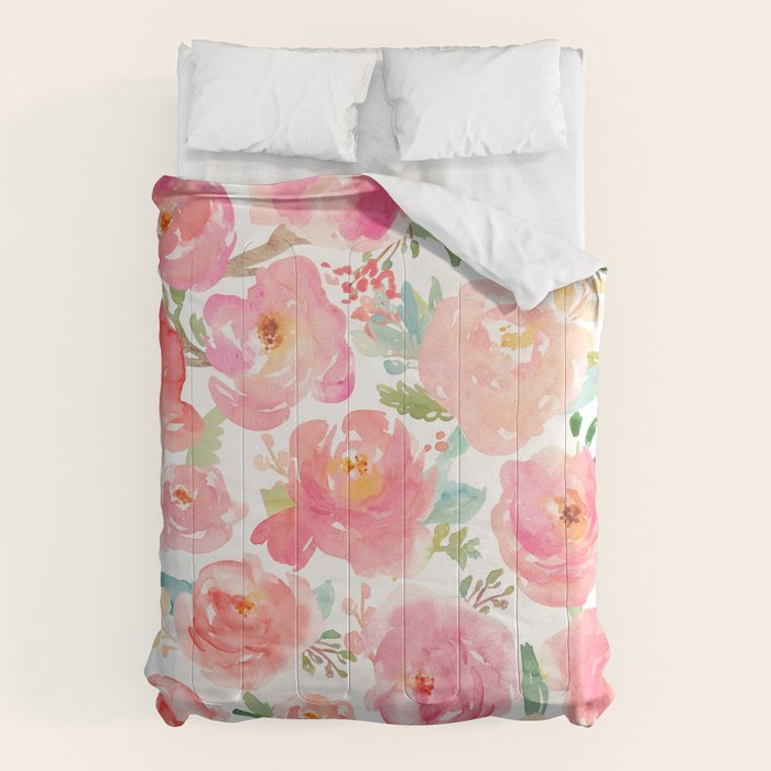 Pink Peonies Watercolor Pattern Comforter Gallery Image 6