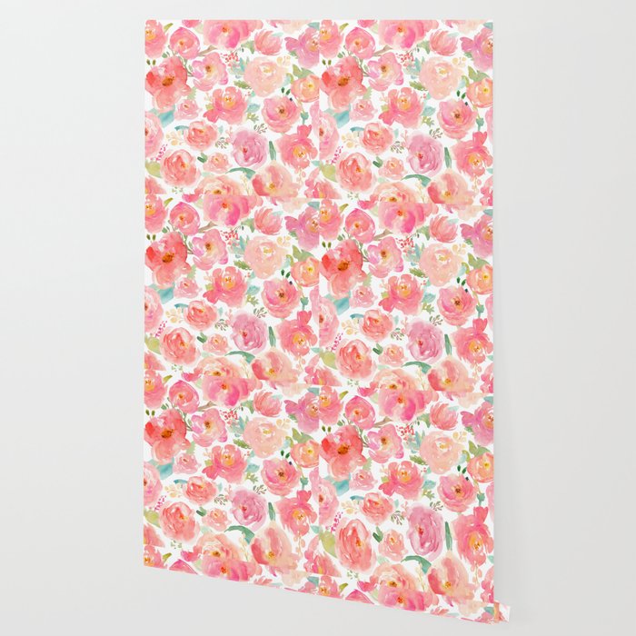 Pink Peonies Watercolor Pattern Wallpaper Gallery Image 2
