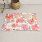 Pink Peonies Watercolor Pattern Rug Gallery Image 1