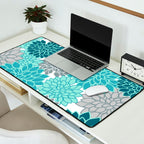 Dahlia Floral Blooms in Teal and Gray Desk Mat Gallery Image 2