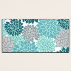 Dahlia Floral Blooms in Teal and Gray Desk Mat Gallery Image 3
