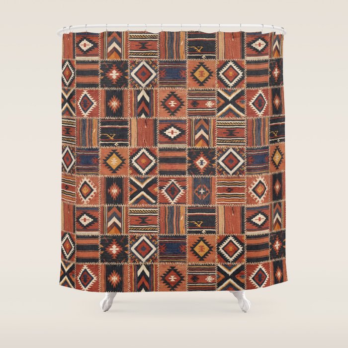 Geometric Tribal Patchwork Rug Design Shower Curtain Gallery Image 1