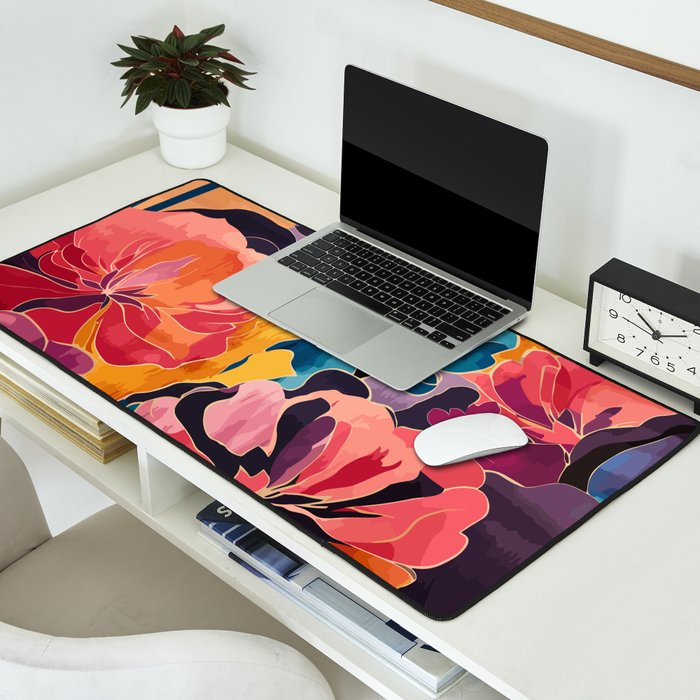 Colorful Pink and Blue Decorative Floral Desk Mat Gallery Image 2