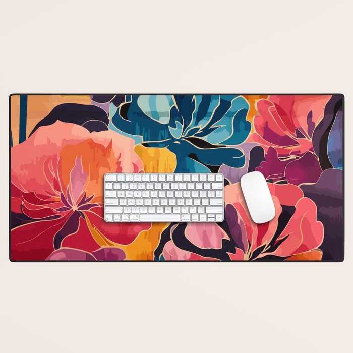 Colorful Pink and Blue Decorative Floral Desk Mat Gallery Image 1