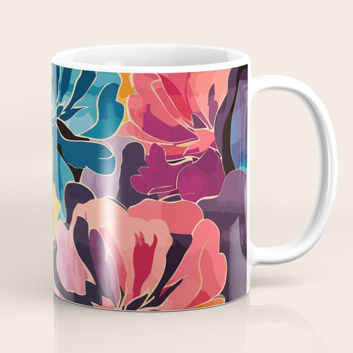 Colorful Pink and Blue Decorative Floral Coffee Mug Gallery Image 1