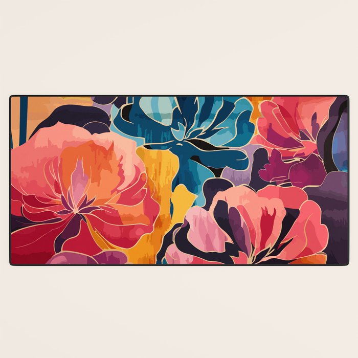 Colorful Pink and Blue Decorative Floral Desk Mat Gallery Image 3