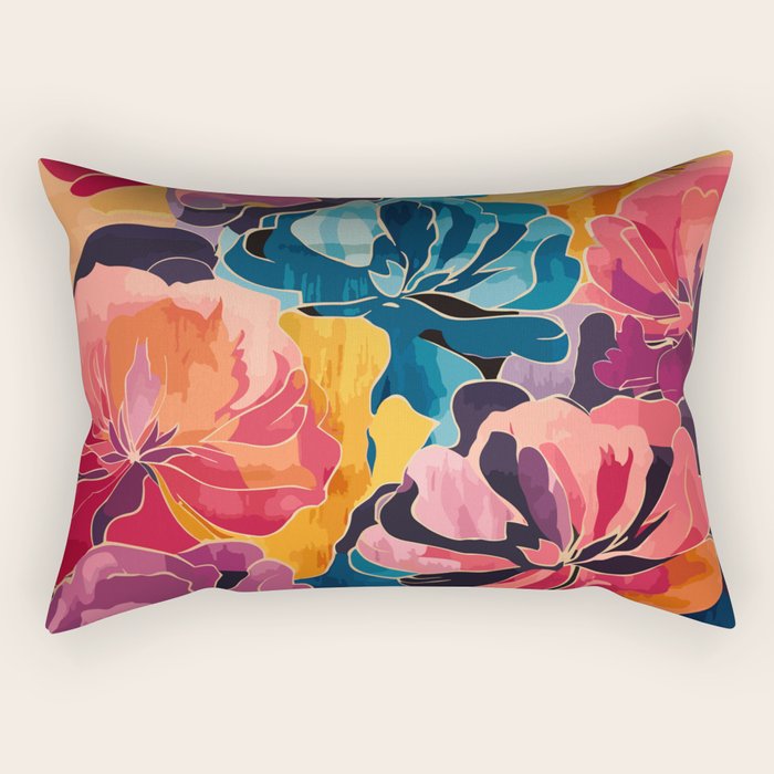Colorful Pink and Blue Decorative Floral Rectangular Pillow Gallery Image 2