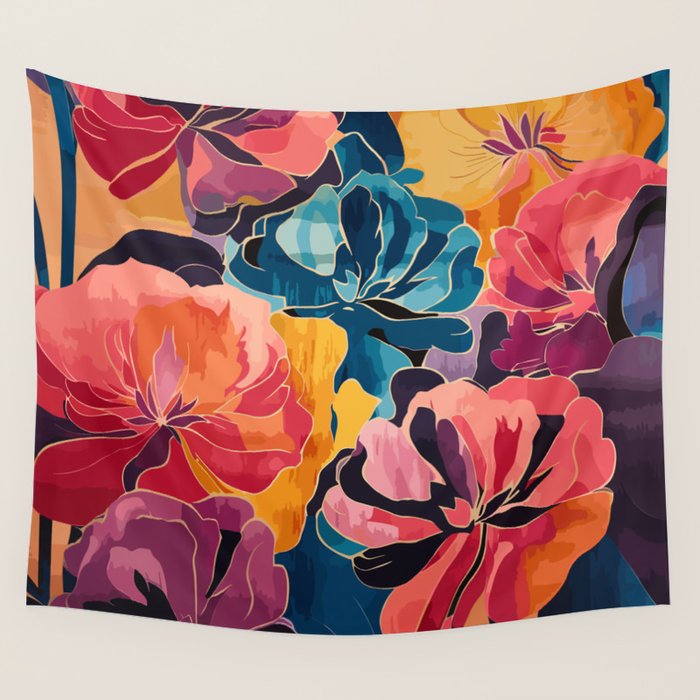 Colorful Pink and Blue Decorative Floral Wall Tapestry Gallery Image 4