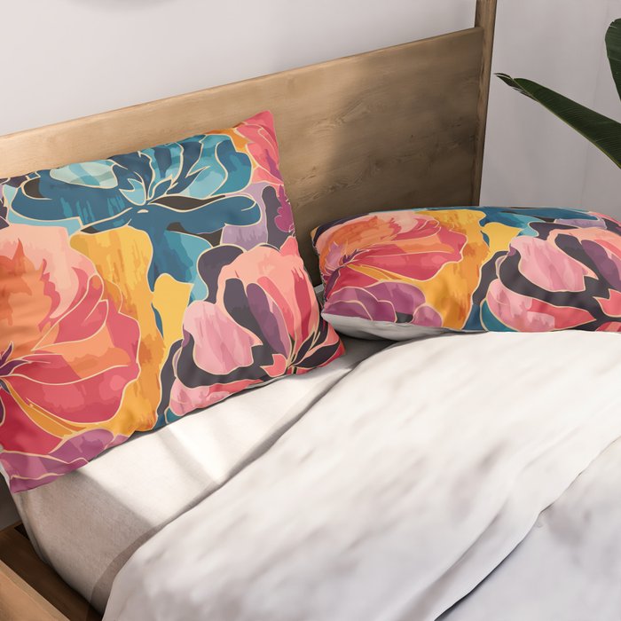 Colorful Pink and Blue Decorative Floral Pillow Sham Gallery Image 2