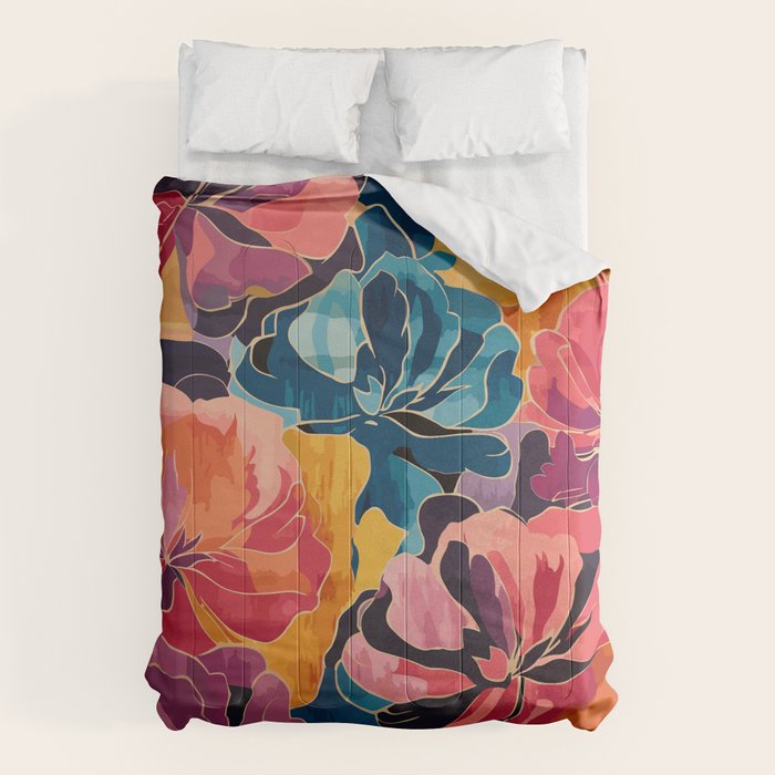 Colorful Pink and Blue Decorative Floral Comforter Gallery Image 1
