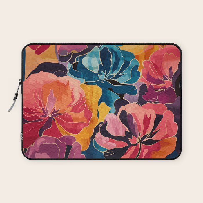 Colorful Pink and Blue Decorative Floral Laptop Sleeve Gallery Image 1