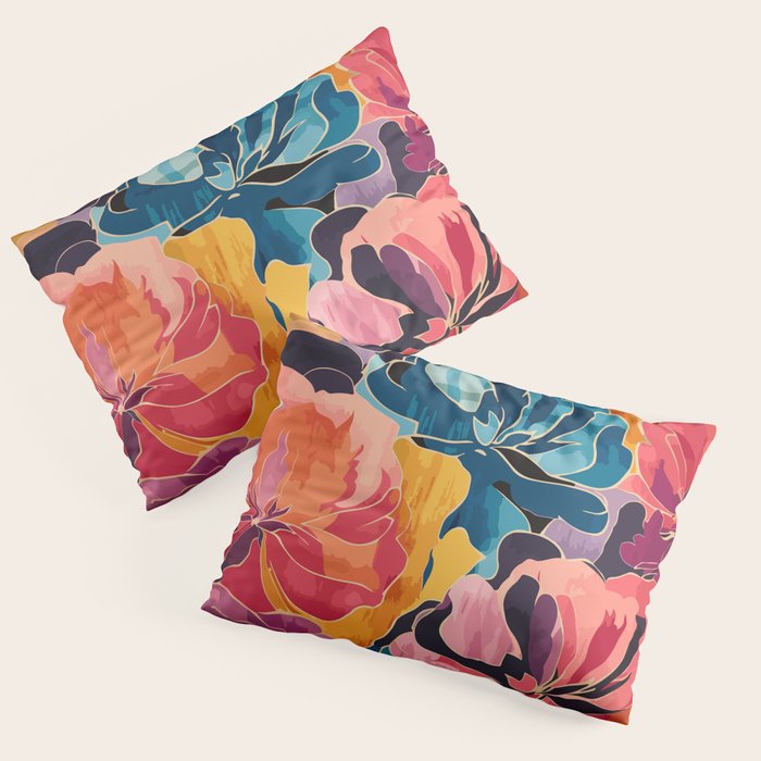 Colorful Pink and Blue Decorative Floral Pillow Sham Gallery Image 3