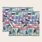 Rainbow bookshelf // white background navy blue shelf and library cats Placemat Gallery Image 1