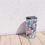 Rainbow bookshelf // white background navy blue shelf and library cats Travel Mug Gallery Image 4