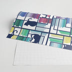 Rainbow bookshelf // white background navy blue shelf and library cats Wrapping Paper Gallery Image 2
