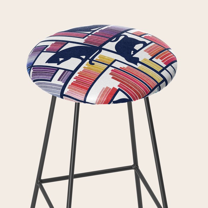 Rainbow bookshelf // white background navy blue shelf and library cats Stool Gallery Image 2