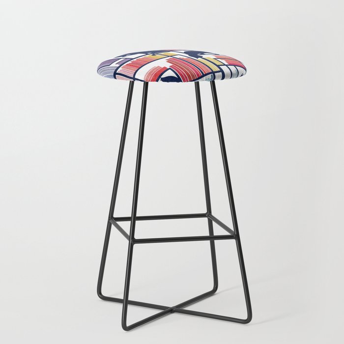 Rainbow bookshelf // white background navy blue shelf and library cats Stool Gallery Image 1