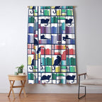 Rainbow bookshelf // white background navy blue shelf and library cats Window Curtain Gallery Image 5