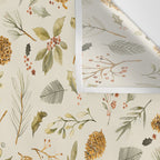 Christmas holiday botanical Pinecones and Holly Ecru Gold Wall Tapestry Gallery Image 3