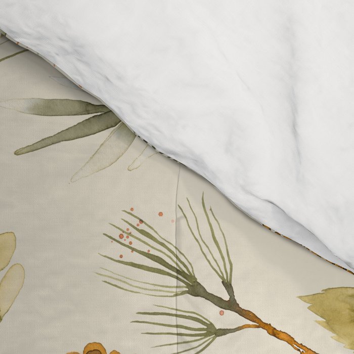 Christmas holiday botanical Pinecones and Holly Ecru Gold Comforter Gallery Image 4