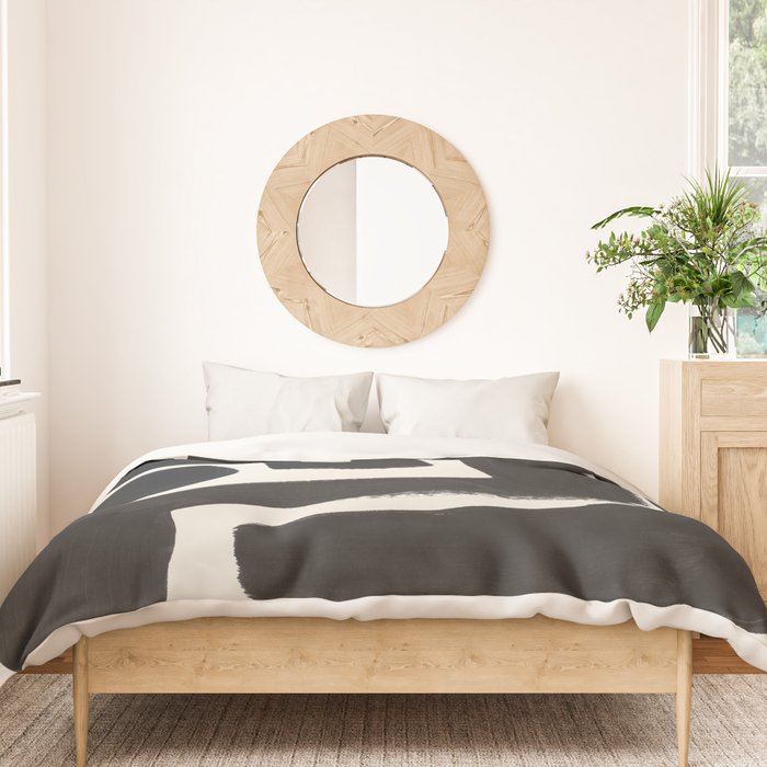 Black Ink Paint Brush Strokes Abstract Organic Pattern Mid Century Style Duvet Cover Gallery Image 3