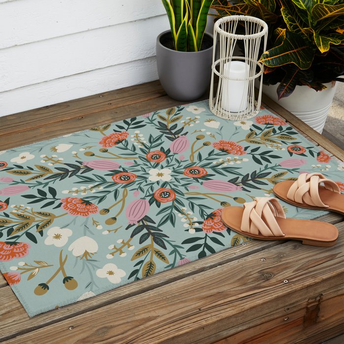 Painting blooming in circles Outdoor Rug Gallery Image 2