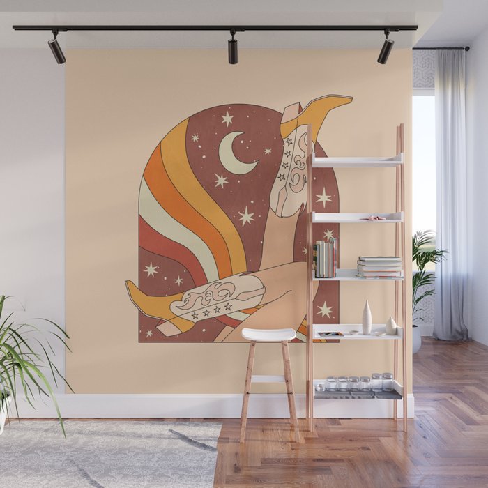 Neutral 70s Western Boots Wall Mural Gallery Image 1