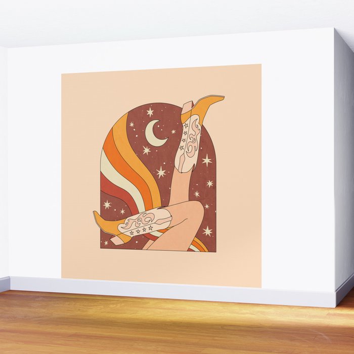 Neutral 70s Western Boots Wall Mural Gallery Image 2