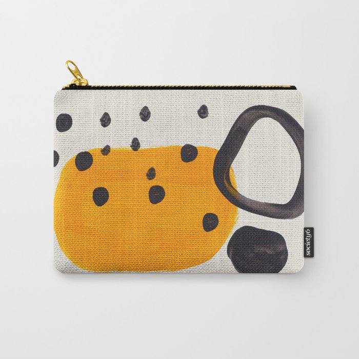 Unique Abstract Unique Mid century Modern Yellow Mustard Black Ring Dots Carry All Pouch Gallery Image 1