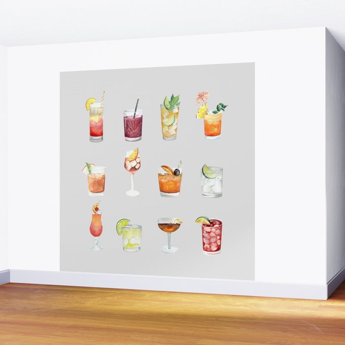 Classic Watercolor Cocktails Drinks Wall Mural Gallery Image 2