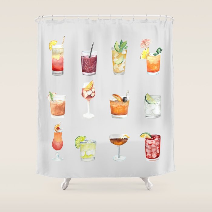 Classic Watercolor Cocktails Drinks Shower Curtain Gallery Image 1