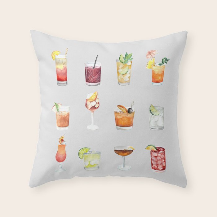 Classic Watercolor Cocktails Drinks Throw Pillow Gallery Image 1